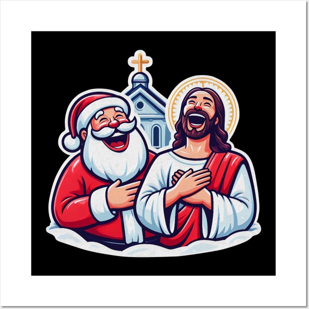 Jesus Santa Claus Church Merry Christmas Joy To The World Laugh Out Loud WWJD Wall Art by Plushism